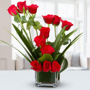 Red Roses In a Glass vase